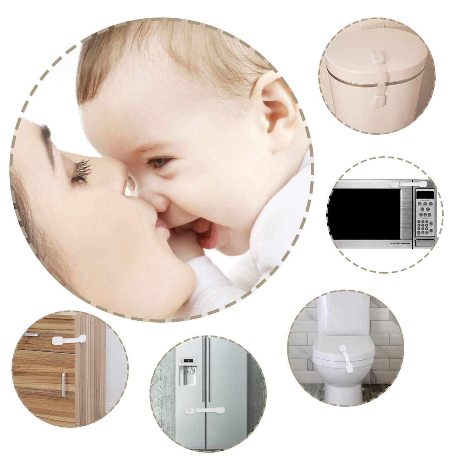 12 Pack Baby Proofing Cabinet Strap Locks - Vkania Kids Proof Kit - Child Safety Drawer Cupboard Oven Refrigerator Adhesive Locks - Adjustable Toilets Seat Fridge Latches - No Drilling - Image 5
